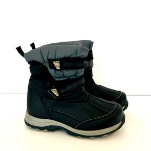 LL Bean ~Kids Gray Black Waterproof Hook Loop Mid Calf Winter Boots ~Size 4